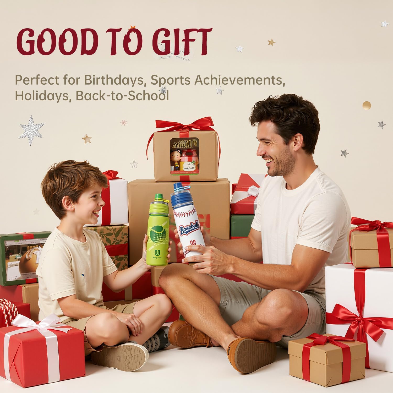 Baseball Water Bottle - 20oz Insulated Misting Water Bottles Stainless Steel 3D Textured - Baseball Accessories Gift for Kids - Image 8