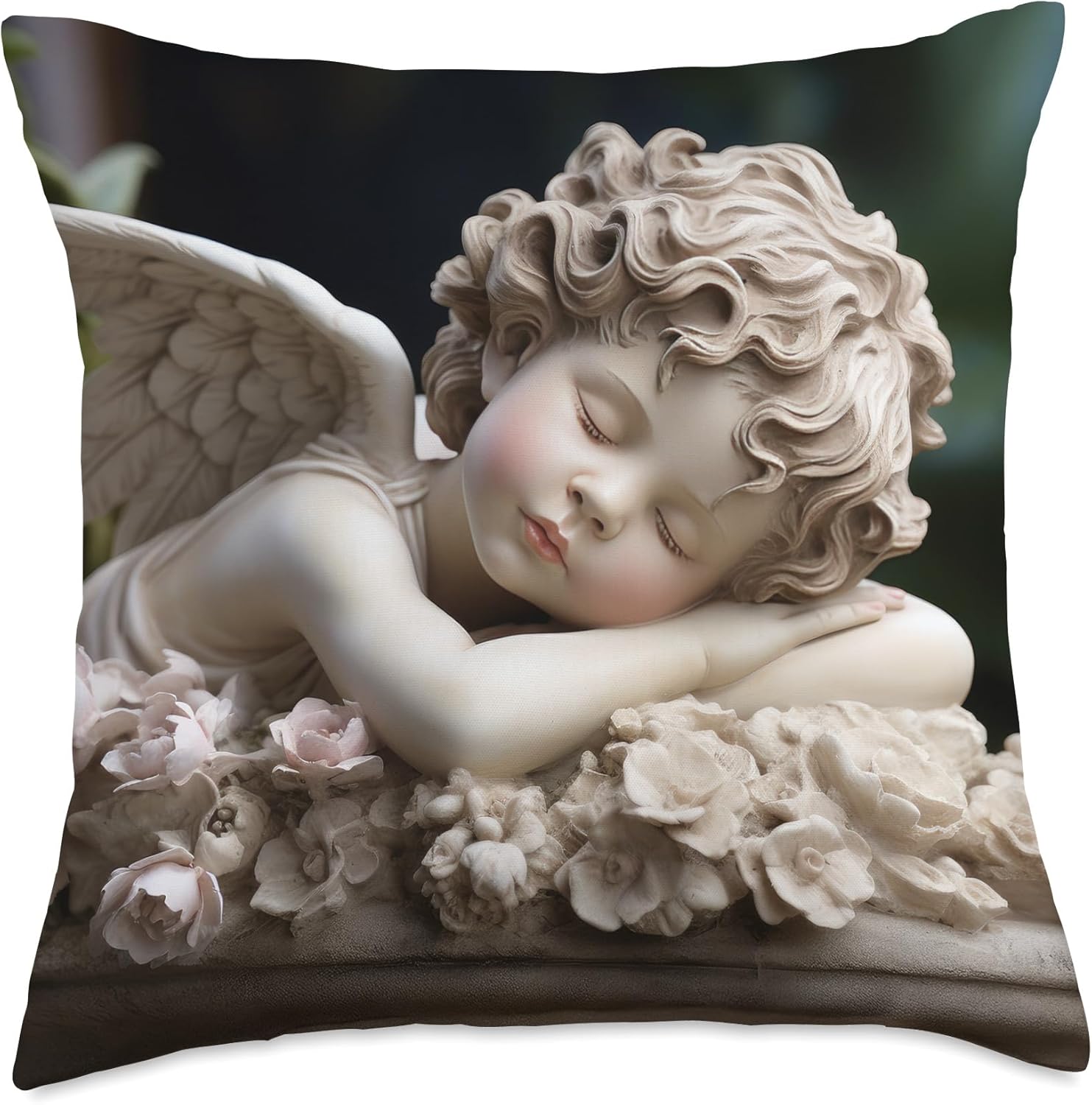 Cute Sleeping Angel Garden Cherub Statue Heaven Throw Pillow