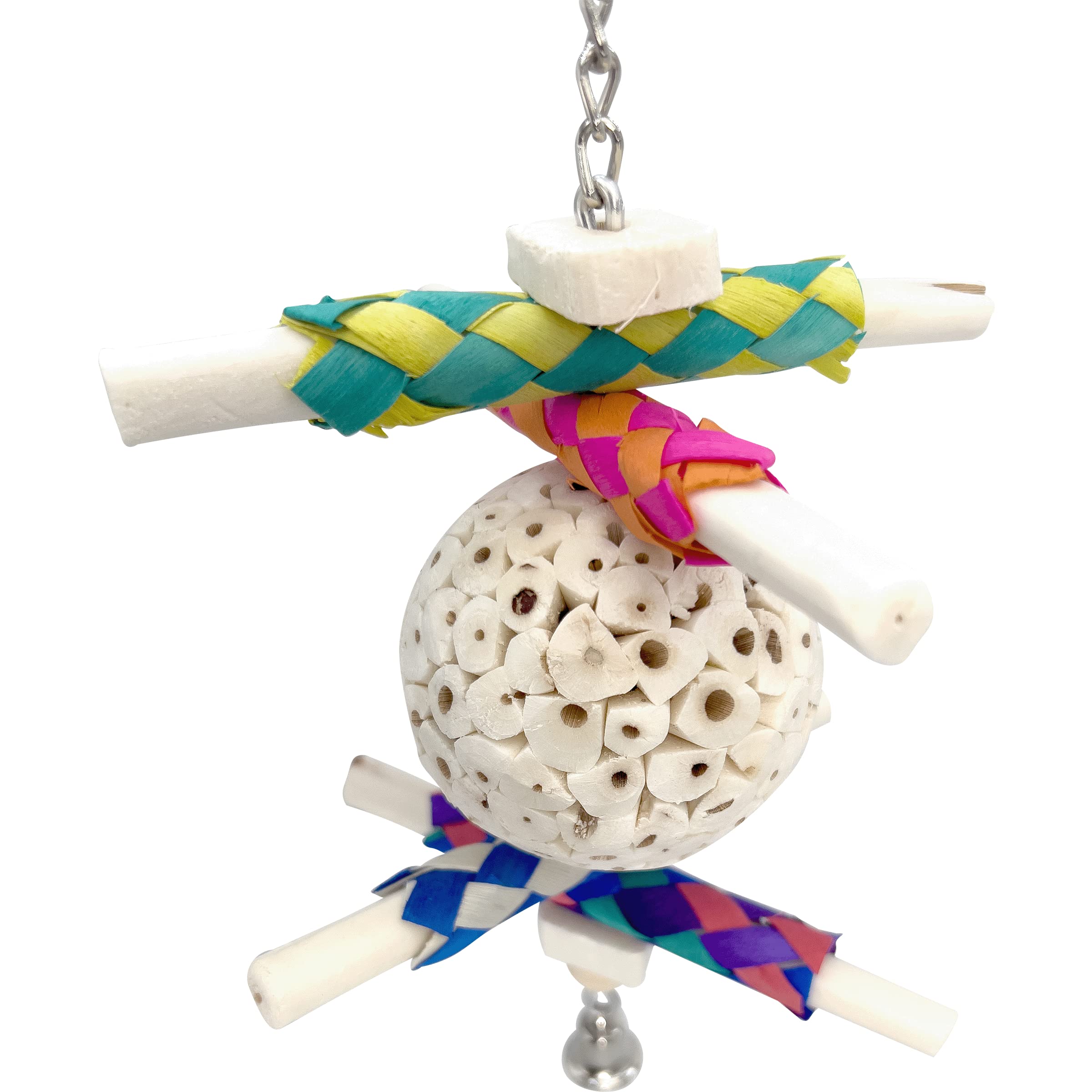 1115 Sola Stickler - Handcrafted Chewable Hanging Bird Toy, Natural Sola Wood Logs, Colorful Bamboo Finger Traps, Handmade Sola Wood Ball, Foraging Fun for Small Size Birds - image 5