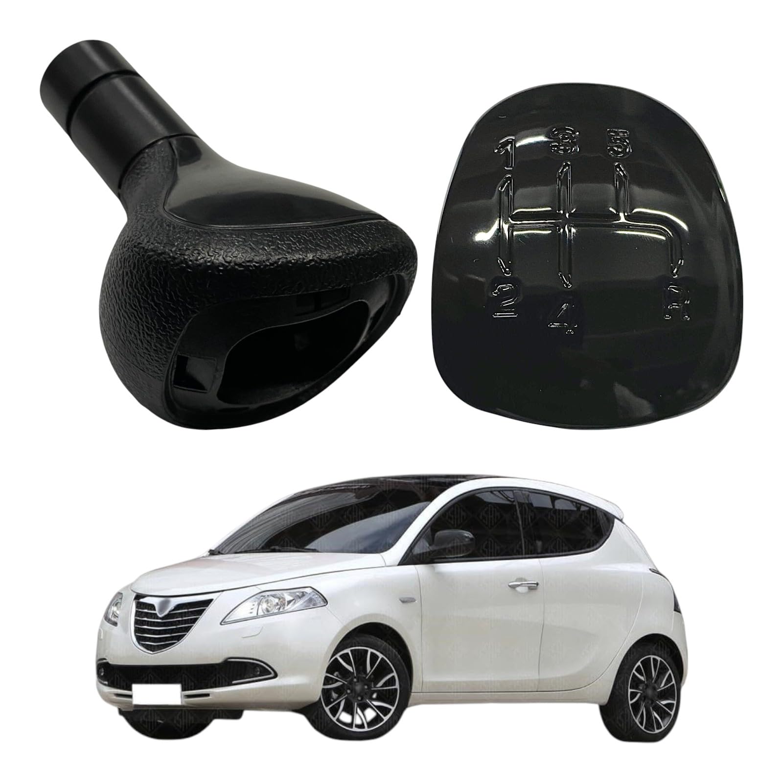 Pomello Leva Cambio Nero LANCIA YPSILON 312 2011-2015 Benzina Gas Metano 5 MARCE (POMELLO + LENTE)