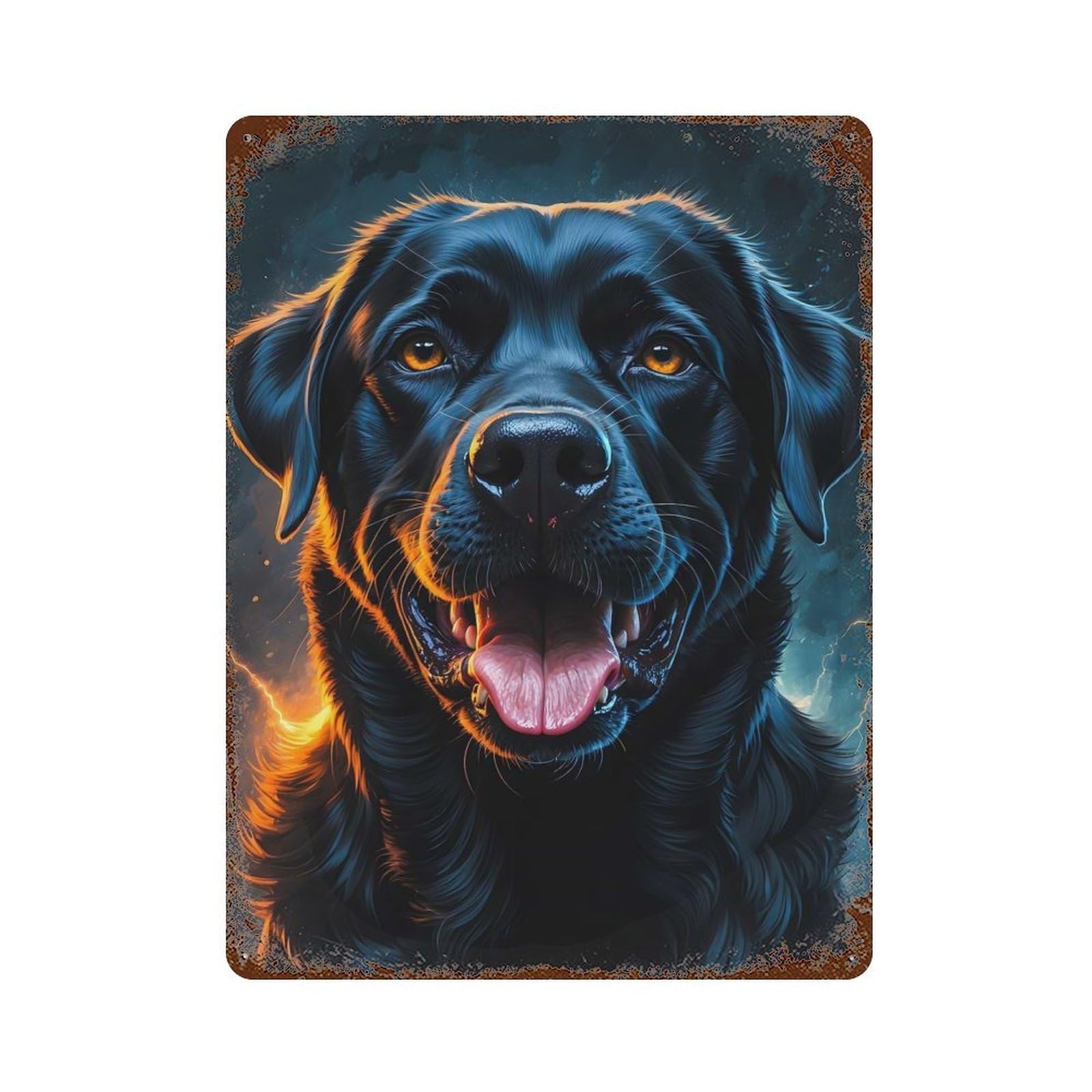 Black Labrador Portrait Rustic Tin Plaque 15.7"x11.8", Rustic Home Decor for Office, Studio And Wall Decor