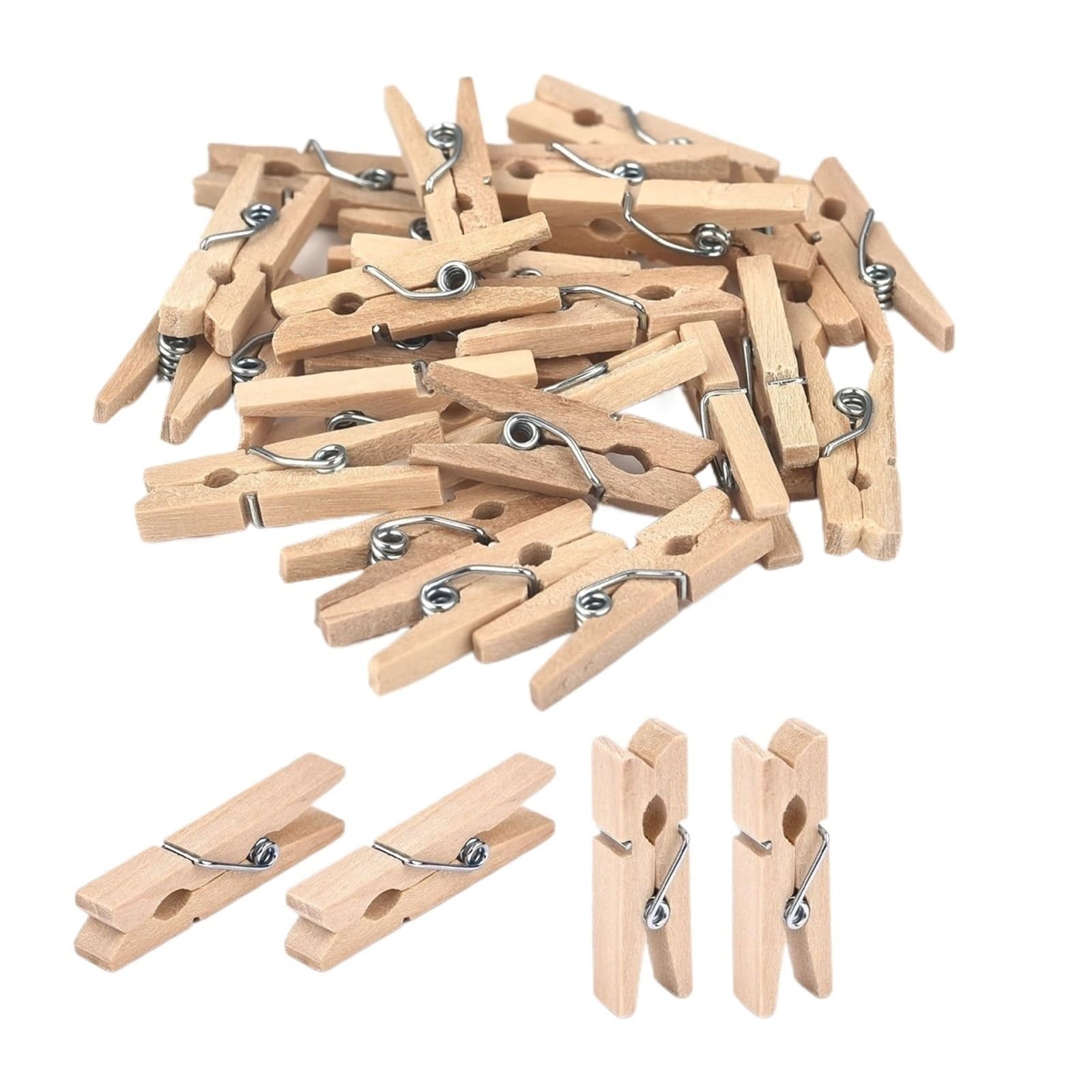 Mollette di legno colorate, 400 pezzi, 25 mm, in legno naturale, per foto, mini mollette per vestiti (naturale)