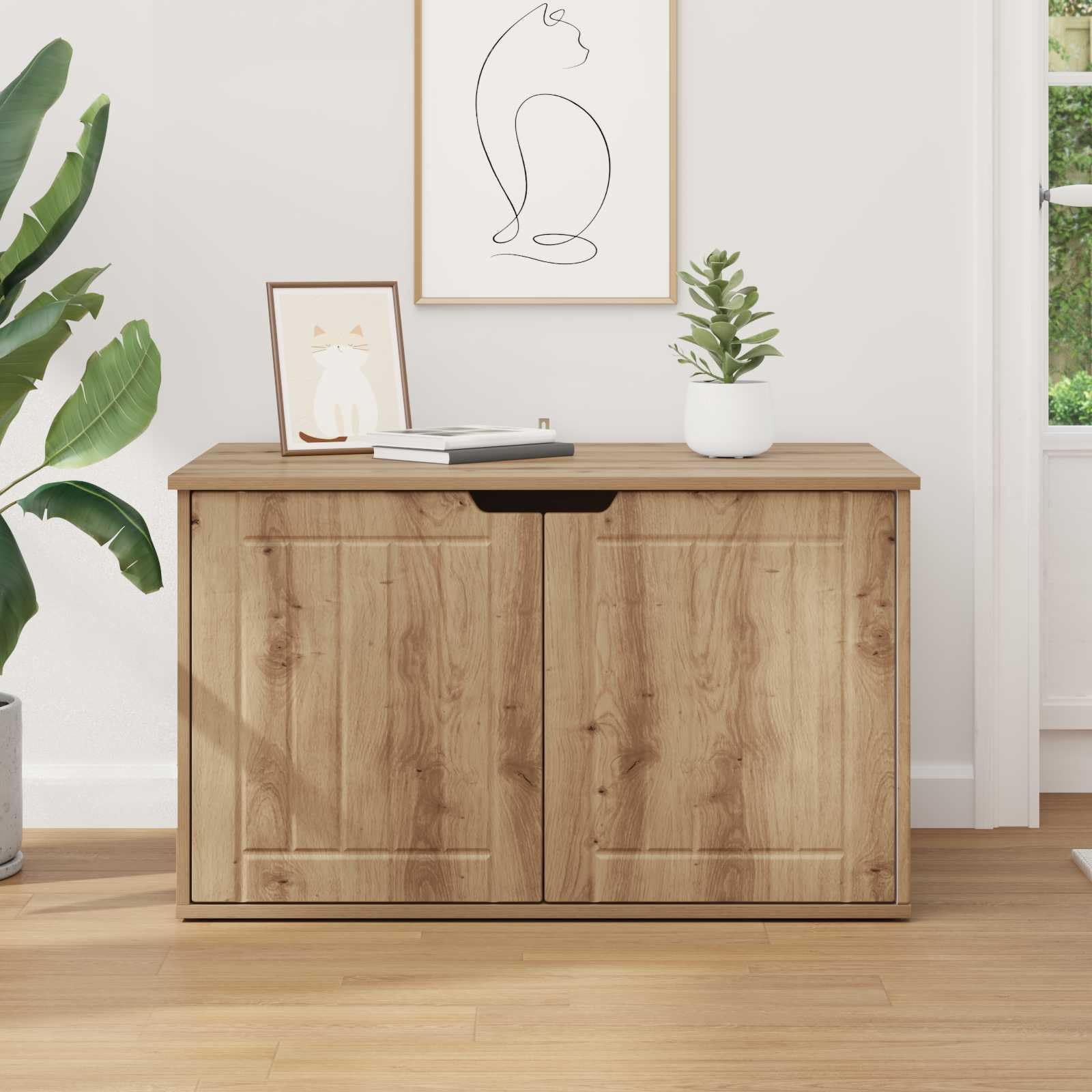Casetta per gatti in legno di rovere, 85 x 55 x 50,5 cm, per interni con kit di montaggio, struttura stabile, moderno rifugio per gatti