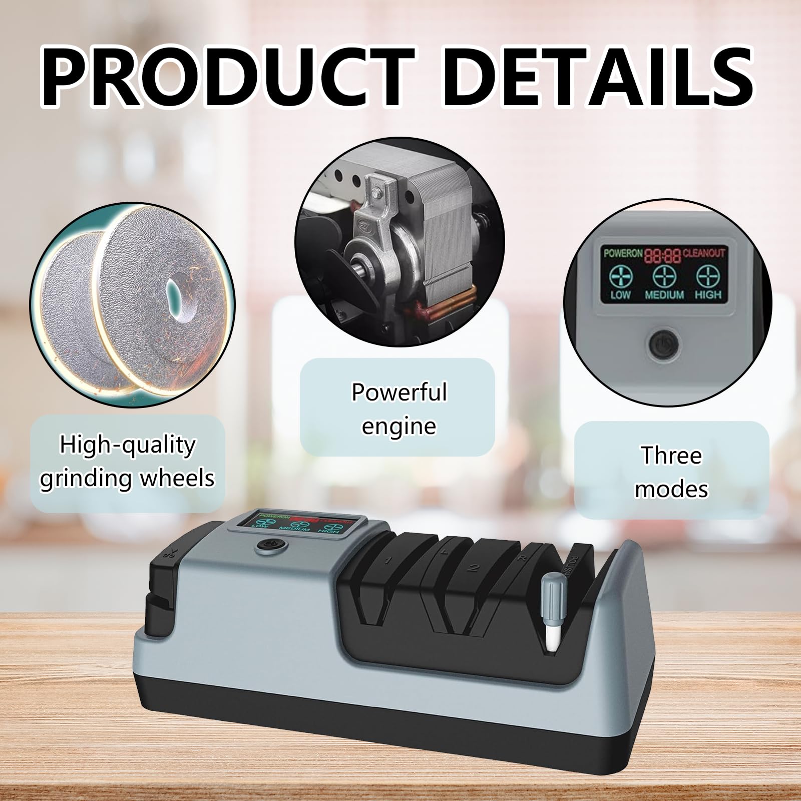 Affilacoltelli Elettrico, Affilacoltelli Multifunzione a 3 Velocità Diamantati con Display Guide Precise per Coltelli da Cucina, Forbici e Cacciaviti