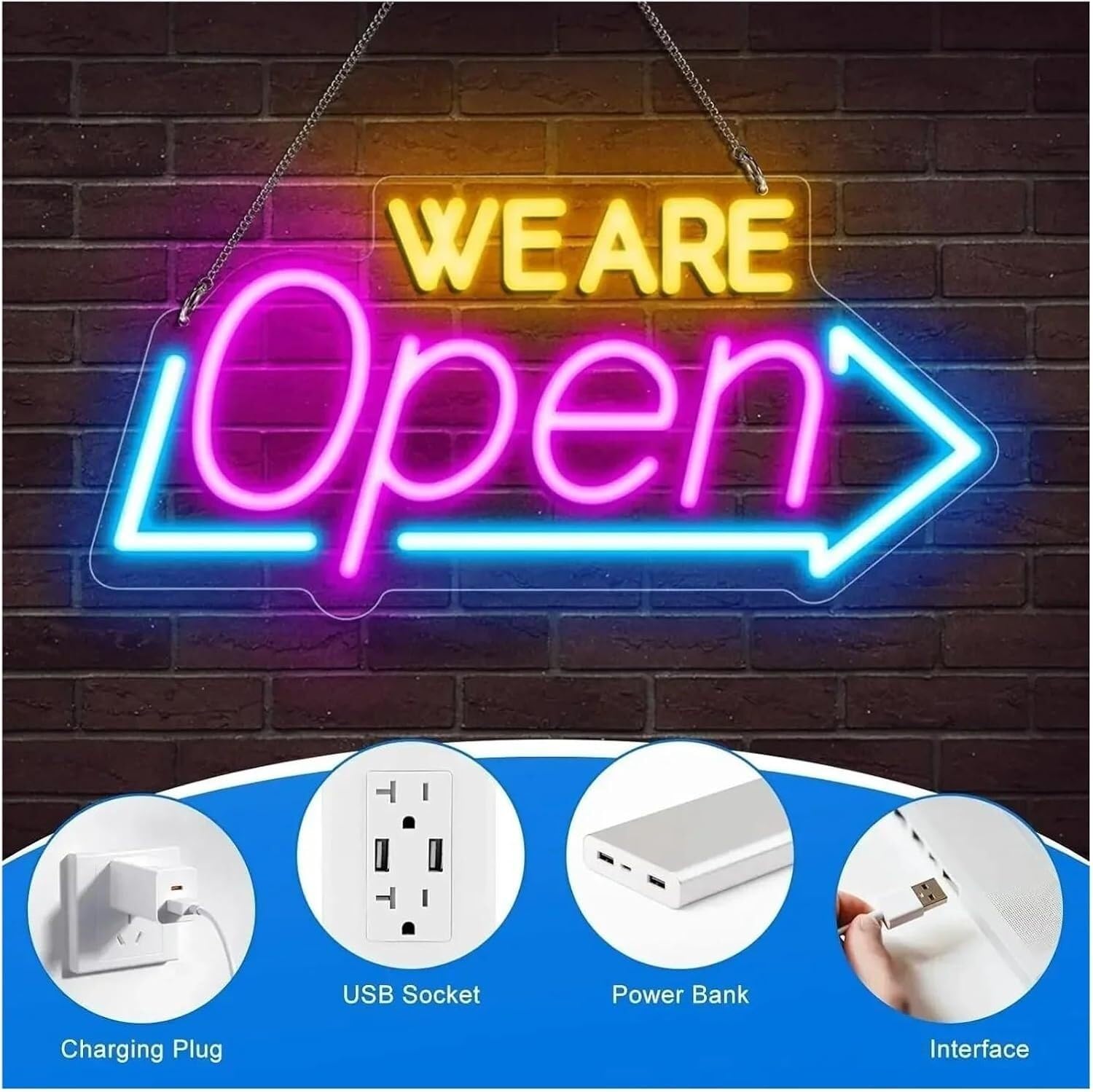 Señal de luz de neón Letrero de neón Estamos Abiertos, luz LED Regulable para escaparates, Salones y cafeterías