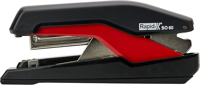 Rapid Supreme Omnipress SO60 Full Strip Stapler, 60 Sheet Capacity, Low Effort Stapling, Super Flat Clinch Stapling, Includes Staples, Black/Red, 5000553