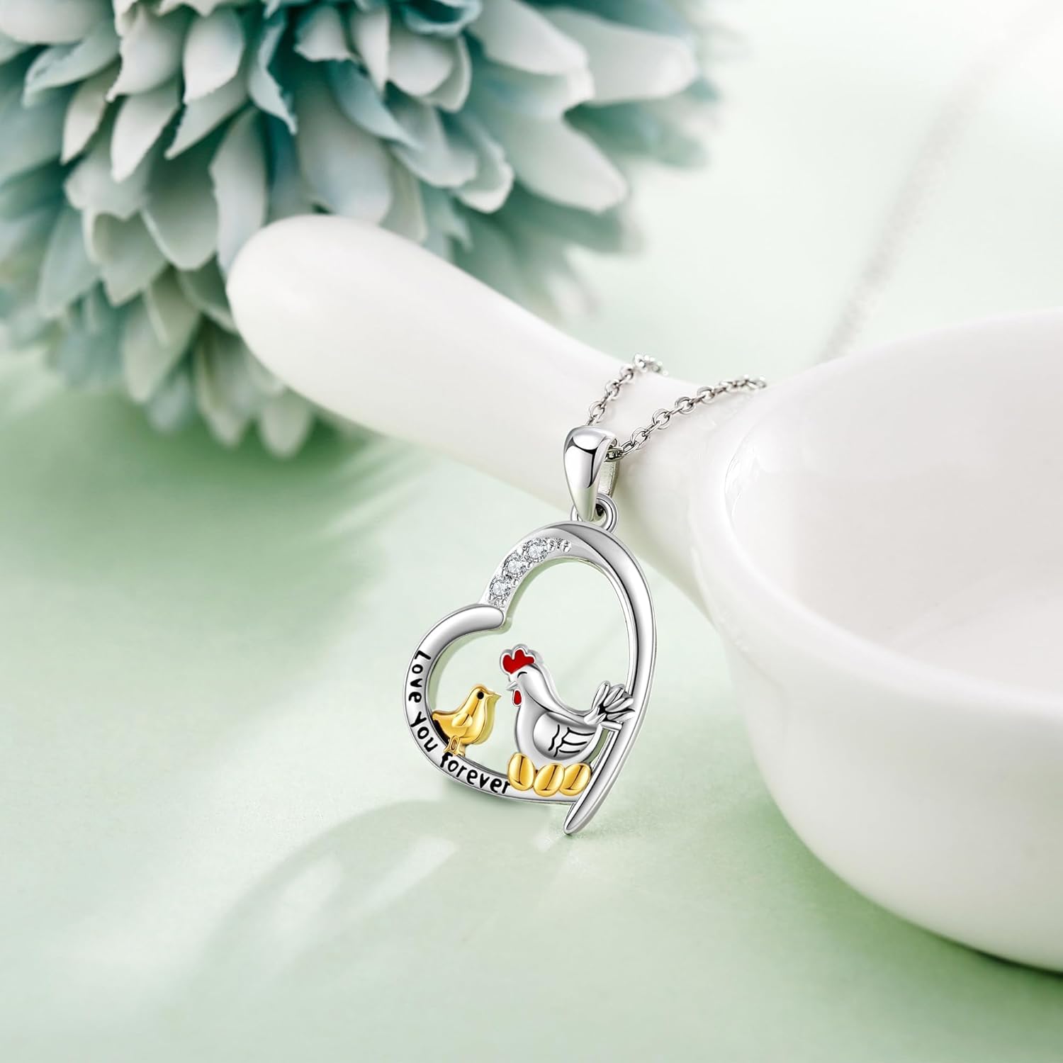 Chicken Necklace 925 Sterling Silver Hen Heart Pendant Necklace Animal Jewelry Present for Women - Image 4