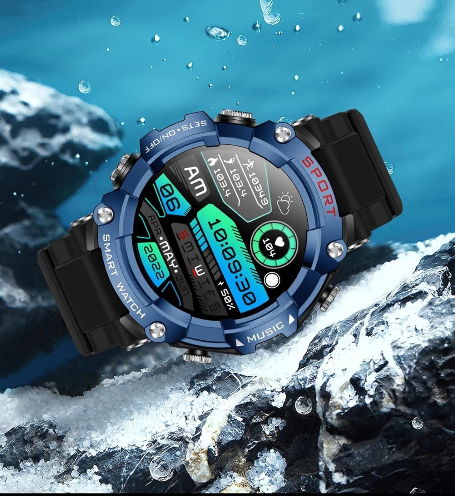 Smart Watch con tappi per le orecchie da uomo, orologio fitness rotondo da 3,9 cm, orologio Bluetooth 2 in 1, con passi, calorie, smart watch sportivo, lungo standby, adatto per iOS e Android