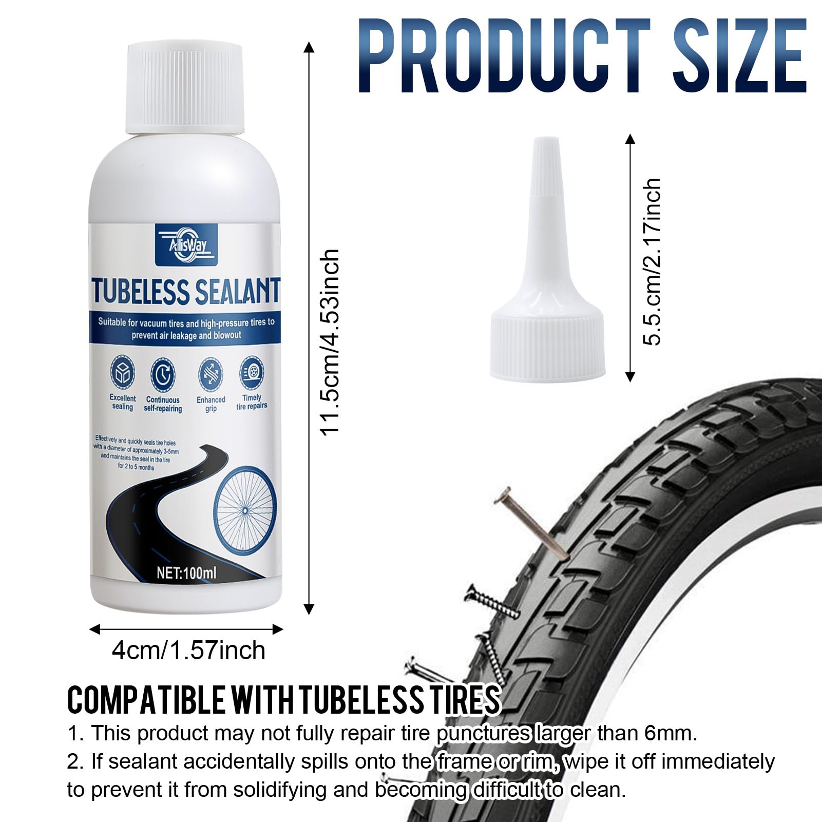 Lattice per Tubeless MTB, Liquido Antiforatura MTB, Lattice per Tubeless MTB Resistente, Sigilla Crepe Inferiori a 6 Mm per Mountain Bike e Bici da Strada, 100ml