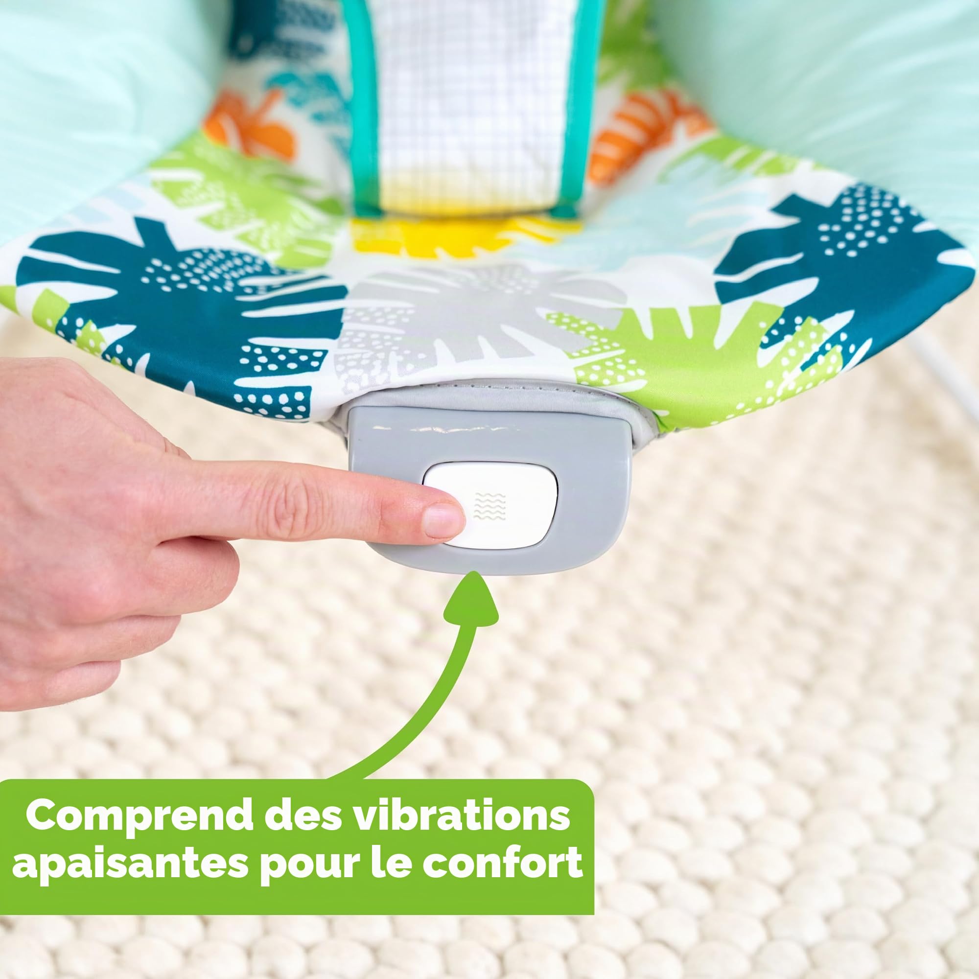 Bright Starts Wild Wonders,Transat Vibrant Bébé avec Arche Amovible et 2 Jouets, Pieds Antidérapants, 0-6 Mois, Jusqu’à 9 kg