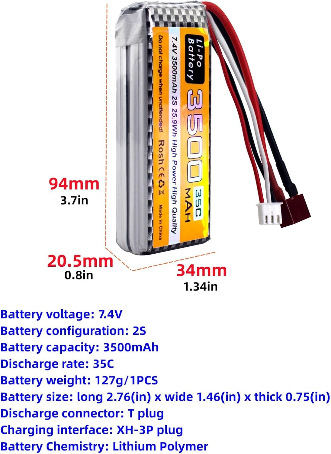 sea jump 2PCS 7.4V 35C 3500mah T Plug XT60 Plug Li Battery for WLTYOS 104001 104002 144010 144001 124018 124019 MJX 14301 14302 14210 14209 H16PL RC Four-Wheel Drive Off-Road Vehicle RC Car Battery