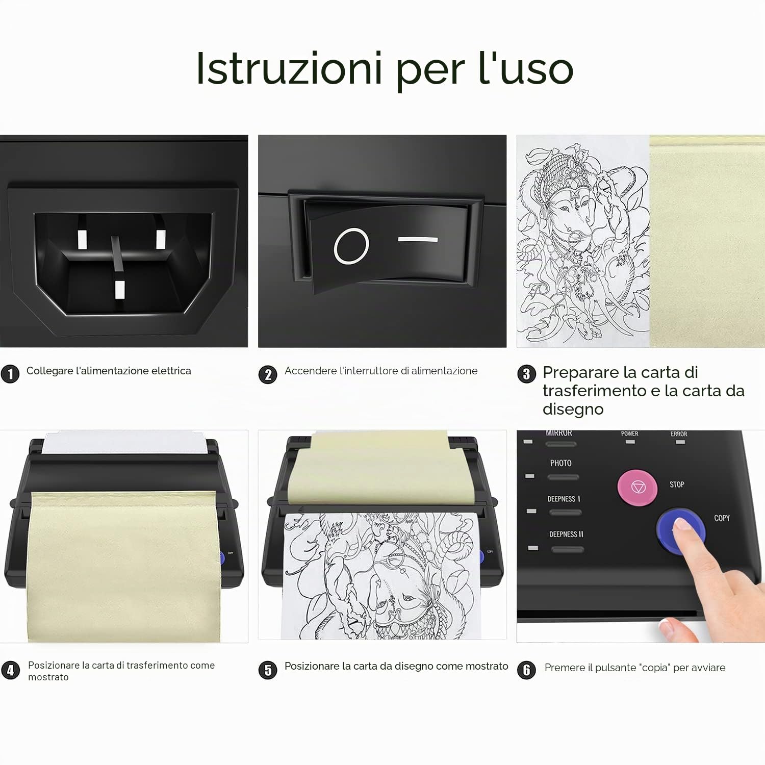 TATELF Stampante Termica Tattoo Stencil Macchina di Trasferimento Tatuaggio Stampante Termocopiatrice Tatuaggio Stencil Fotocopiatrice Copia Carta A5 A4 Nero