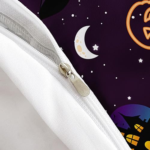 Miniatura 5 de AILONEN Juego de funda de edredón de Halloween, tamaño Queen, juego de ropa de cama de calavera de calabaza mágica, juego de funda de edredón con
