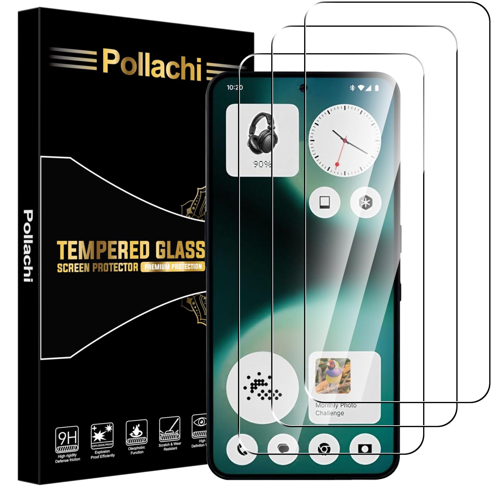Pollachi [3 Pezzi Vetro Temperato per Nothing Phone (3a) Lite,Durezza 9H Anti Graffio,Anti-Impronte Senza Bolle,Pellicola Protettiva per Nothing Phone (3a) Lite