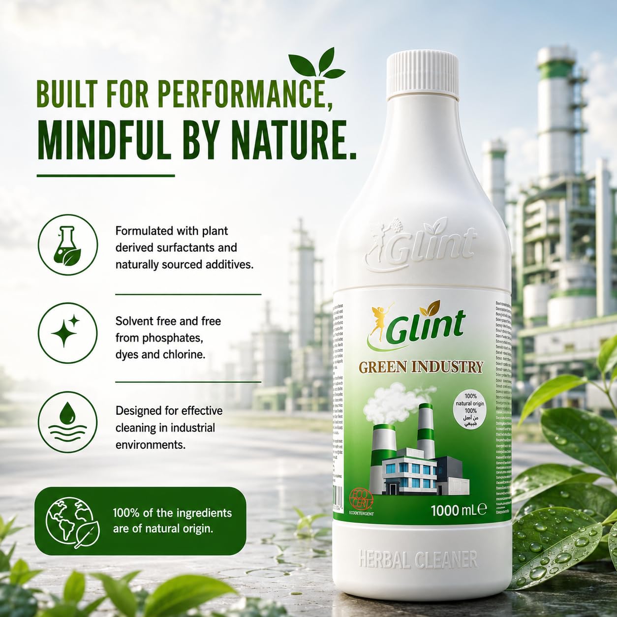 Glint Green Industry 1 Litre%100 Bitkisel Banyo Tuvalet Temizleyici Kireç Çözücü Şömine Temizleyici Sprey