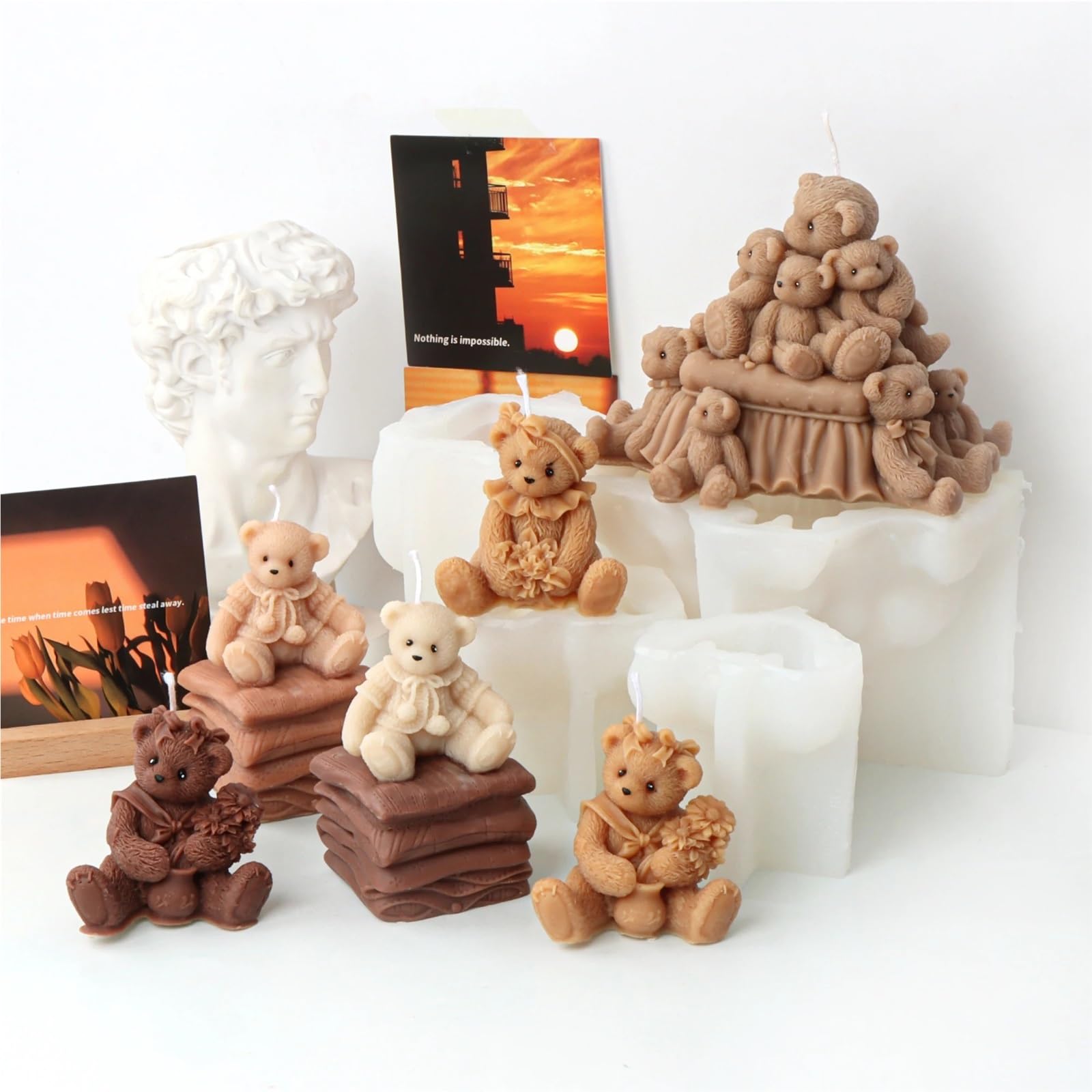 Stampo for candele in silicone fai da te a forma di orsetto, sapone in resina, gesso, profumate a animale, strumento for la creazione stampi, decorazioni for casa(Style-02)