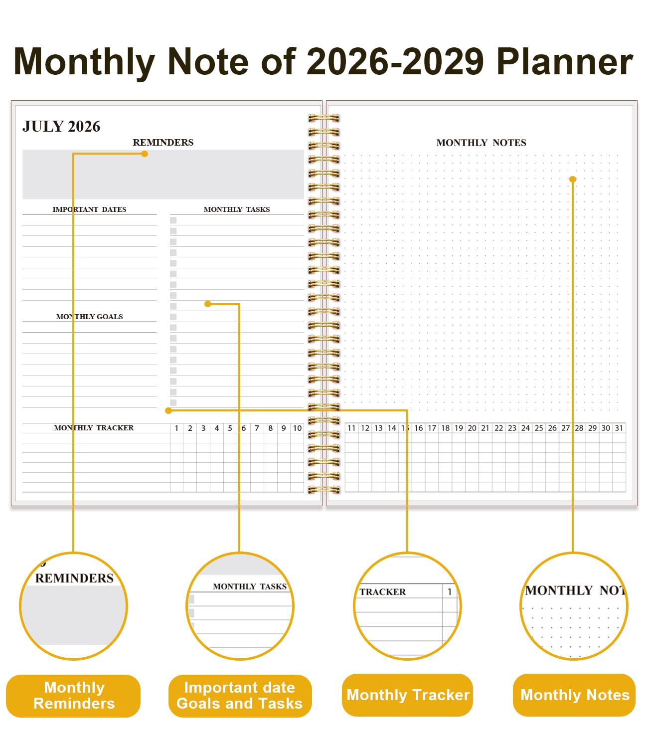 Planer miesięczny na rok 2026-2028, trzyletni kalendarz od stycznia 2026 do grudnia 2028 r., z wiązaniem spiralnym, kieszenią wewnętrzną, elastycznym zamknięciem, planer 36-miesięczny do domu, szkoły