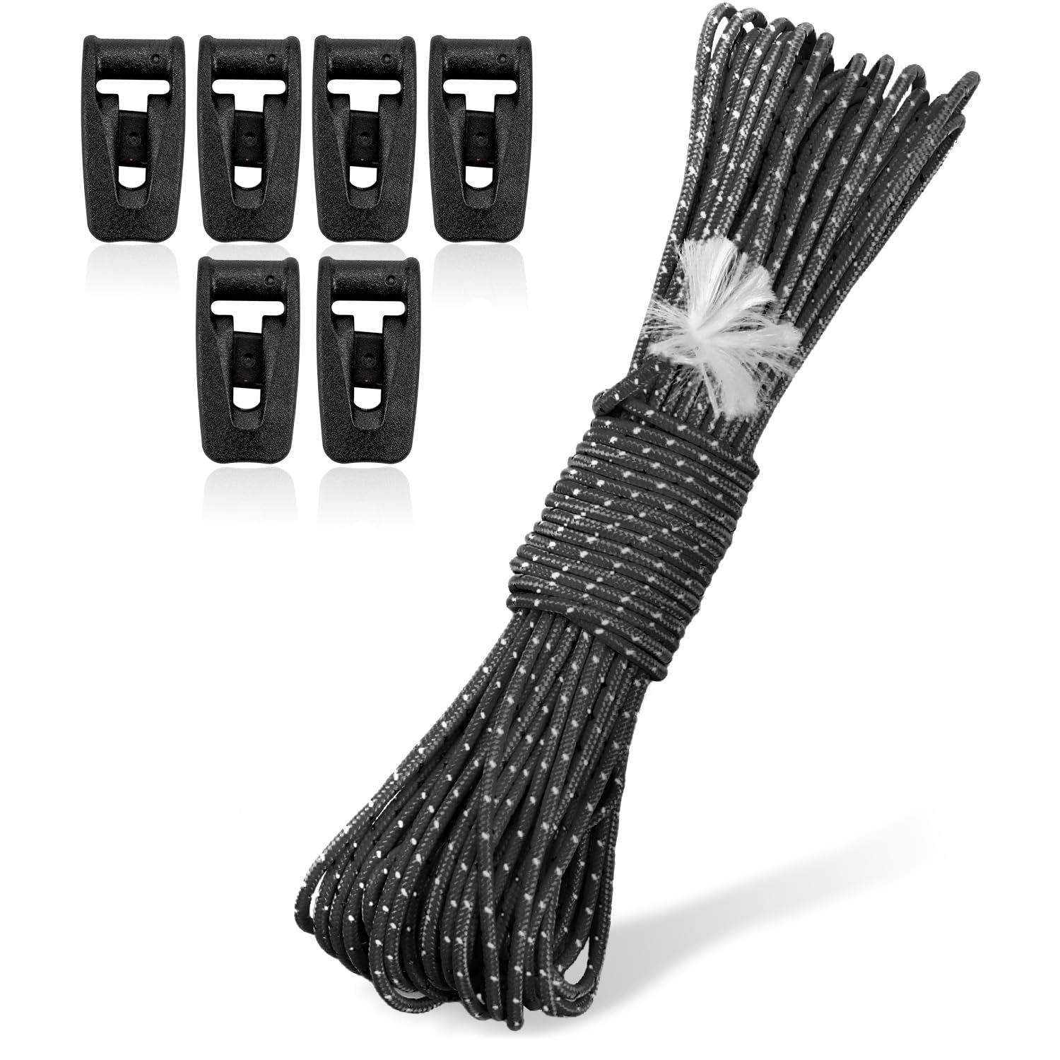 ダイニーマロープ 2mm ガイロープ 軽量 UHMWPE ダイニーマ ガイライン 耐荷重330kg 長さ 12ｍ / 20m 細引き ロープ 高強度 反射 自在金具 頑丈 丈夫な紐 アウトドア ULキャンプ (ブラック, 12m)