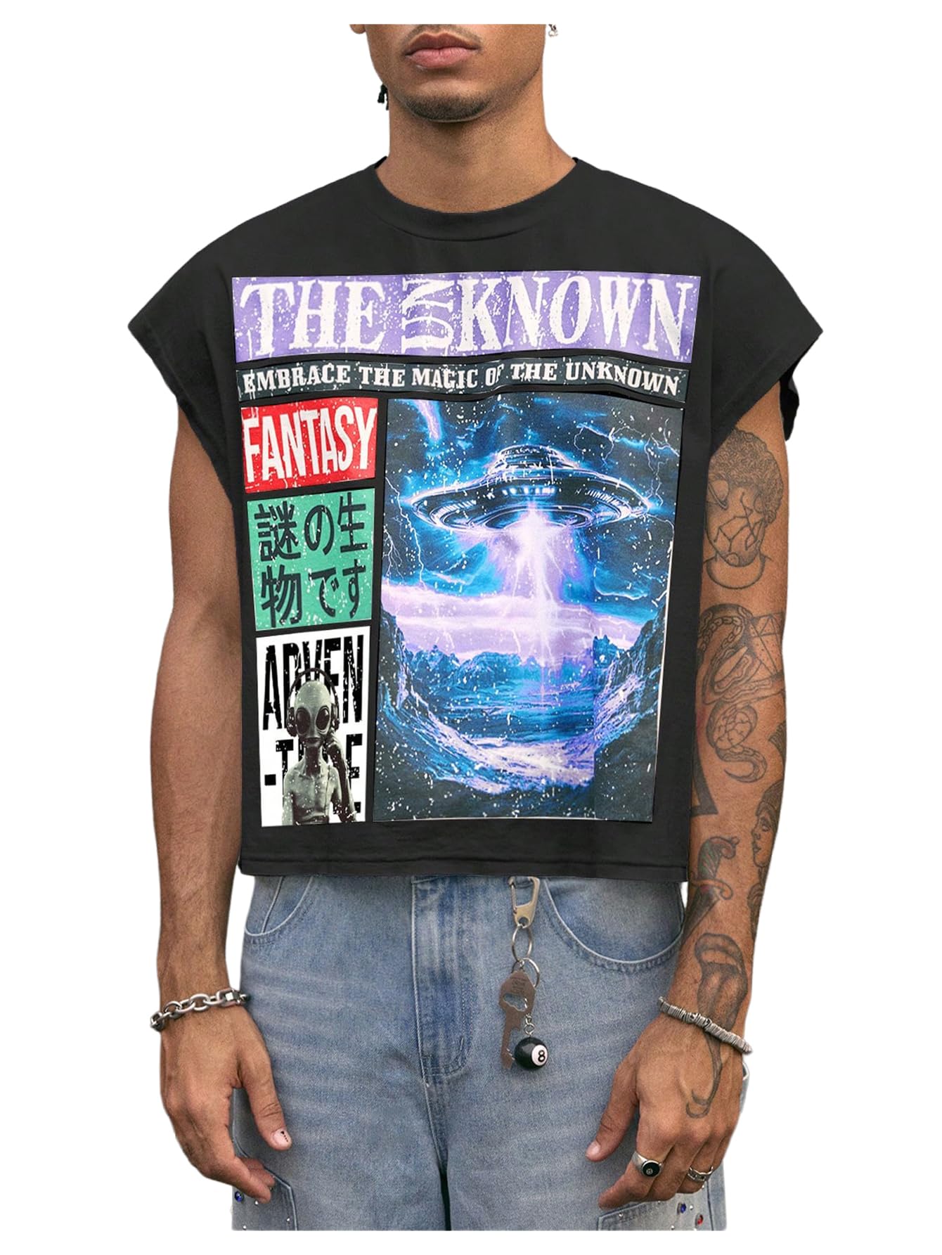 GORGLITTER Men's Sleeveless Cropped Shirt Crewneck Boxy Crop Top Streetwear