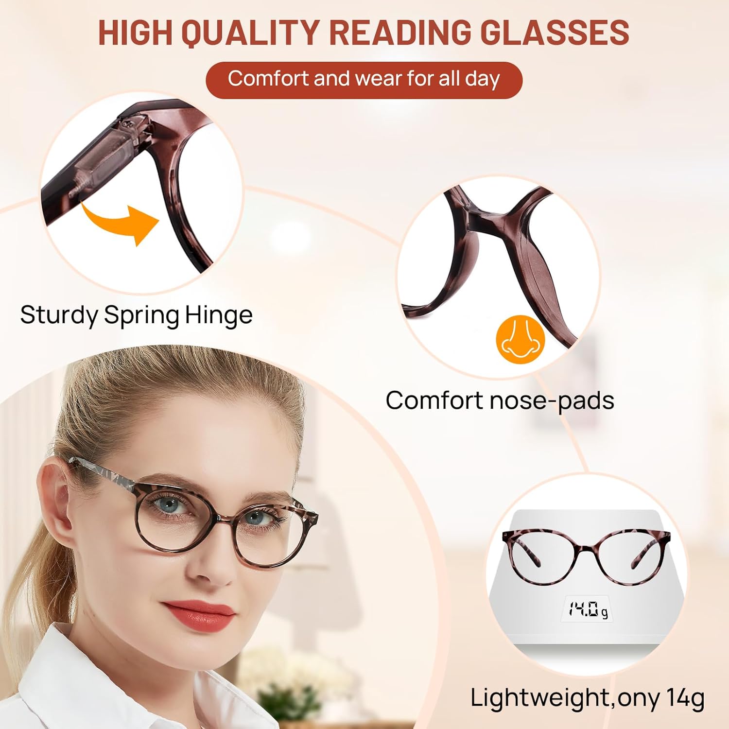 OCCI CHIARI Narrow Reading Glasses Women Colorfull Cute Readers for Petite Face(Tortoise 1.75+) 1.0 1.25 1.5 1.75 2.0 2.25 2.5 2.75 3.0 3.5 4.0 5.0 6.0 - Image 4