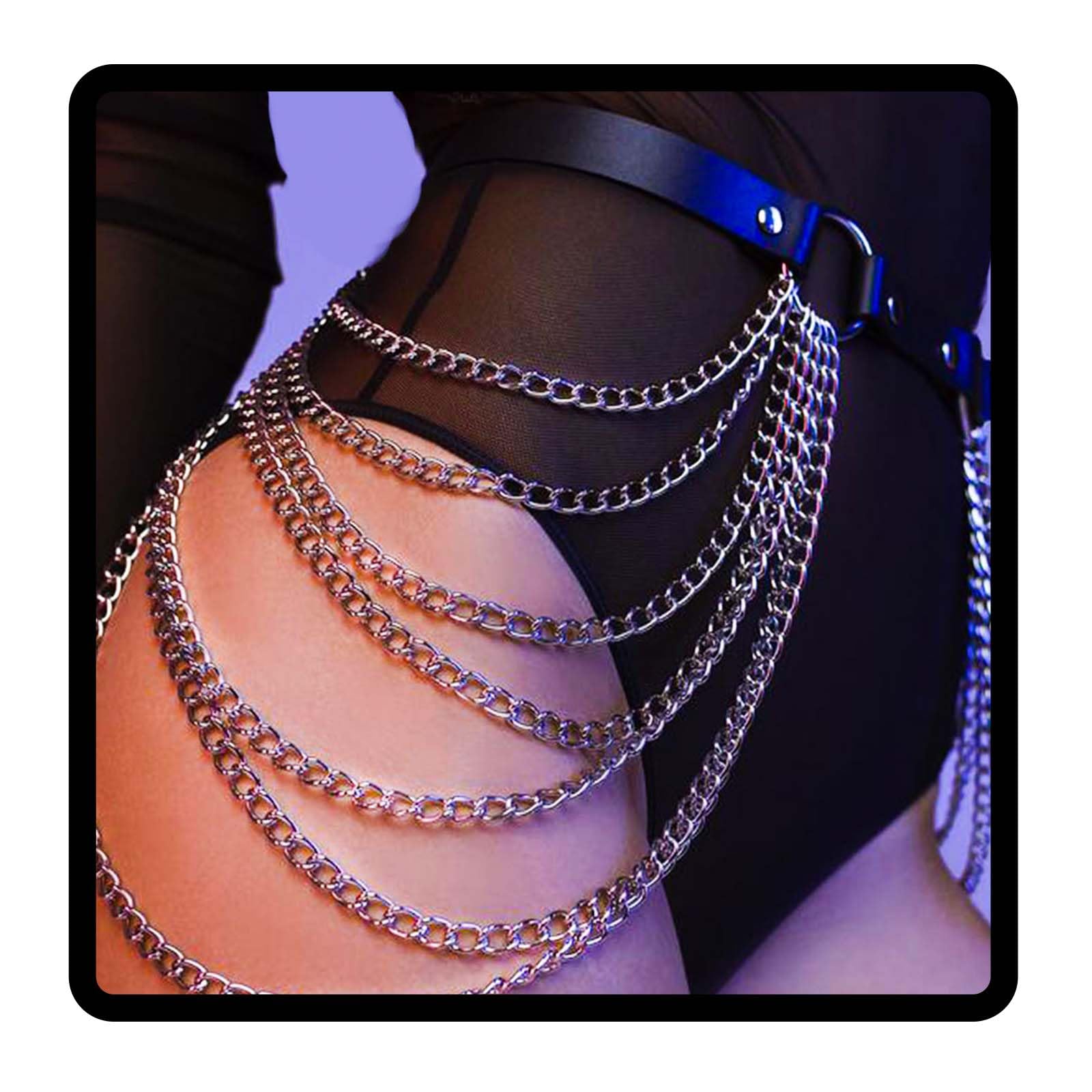 Sethain Punk Leather Body Chain Black Layered Chains Multilayered Waist Chains Night Club Body Accessories Jewelry for Women