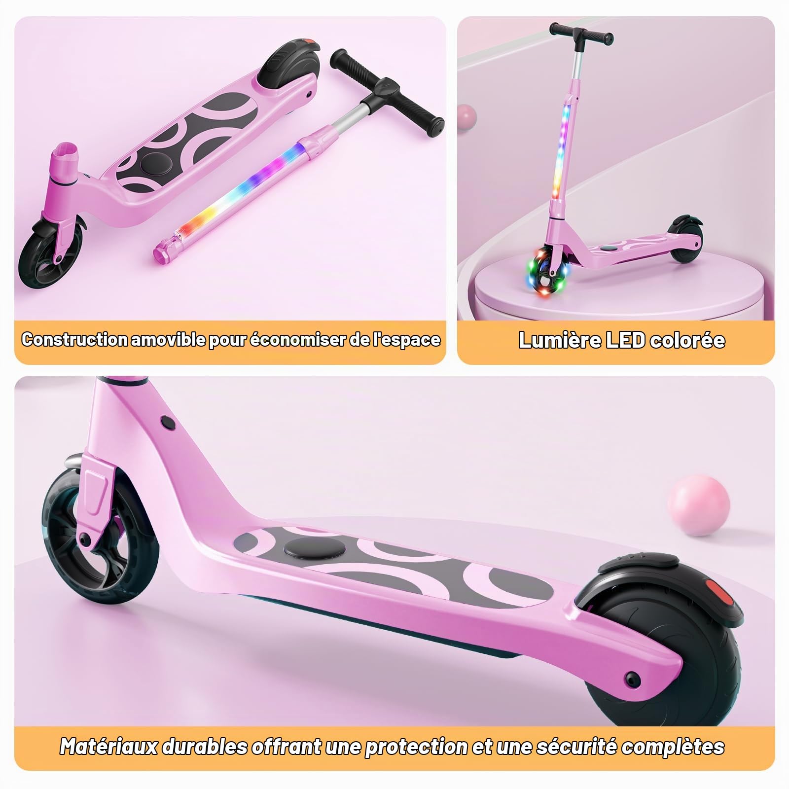 SISIGAD Trottinette électrique pour Enfants de 6 à 10 Ans, 5,3 ", avec lumières LED Clignotantes et 3 hauteurs réglables, Moteur de 45 W, Charge maximale : 70 kg