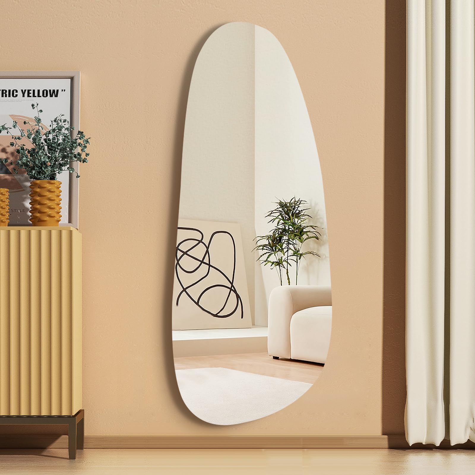 SANHUAMAO Irregular Wall Mirror, Asymmetrical Wall Mounted Mirror 19.6 x 47 Inch, Large Decorative Shaped Mirror for Living Room, Bedroom, Entryway, Eggplant Shape