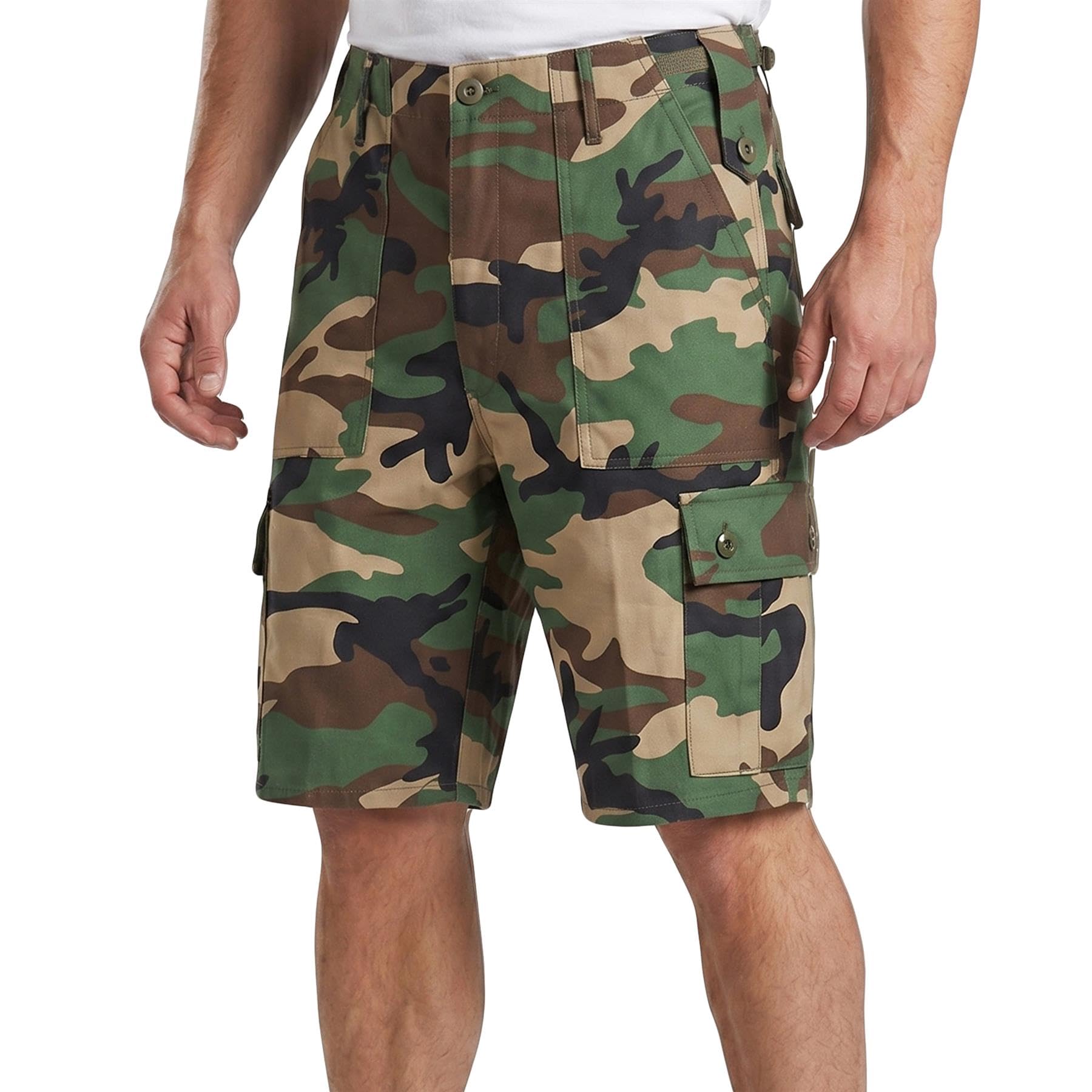 VINTIKA Men’s Army Combat Shorts Military Tactical Cargo Work Shorts Multi Pocket Outdoor Hiking Camping – Adjustable Waist - Woodland Camo - 38