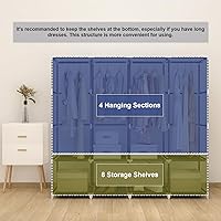 Vista 4 de Portable Closet Wardrobe, 67-Inch Clothes Organizer with 4 Hanging Rods and 8 Shelves, Non-Woven Fabric Cover, Large Capacity Storage for Bedroom