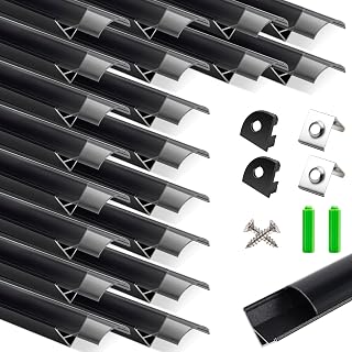 LightingWill LED Profil 20 × 1m, V-Form Aluminium Profil in Schwarz mit Schwarz Abdeckung, Endkappen und Montageclips, LED-Schiene für LED-Streifen