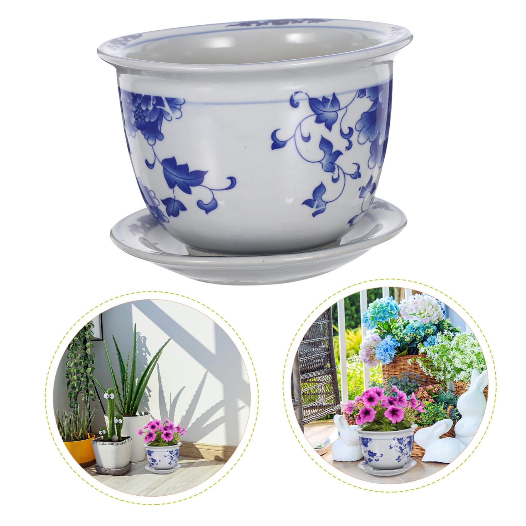 Ceramicznych Doniczek z Podstawką Elegancka Osłonka Rośliny Doniczkowe Antyczny z Tradycyjnym Wzorem Idealna Do Storczyków i Sukulentów Dekoracja Wnętrz Biura Balkonu i Ogrodu
