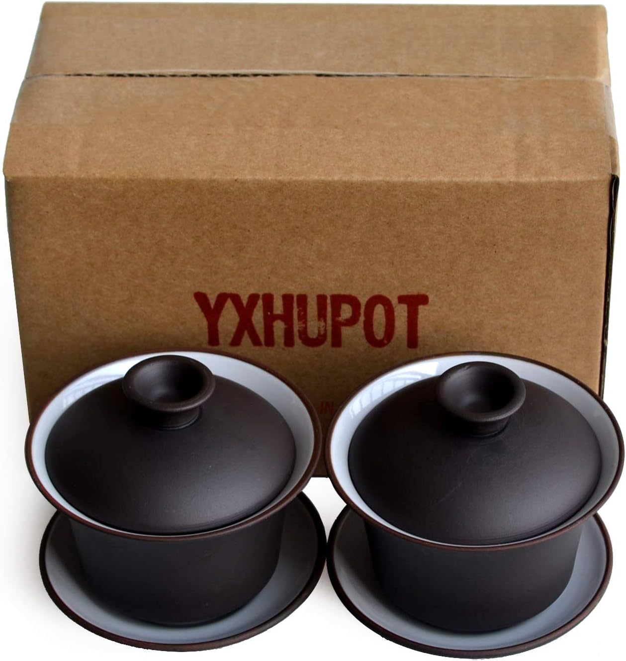 Teacup Kungfu Tea Clay 4oz Cup Gaiwan Sancai Saucers Set of 2