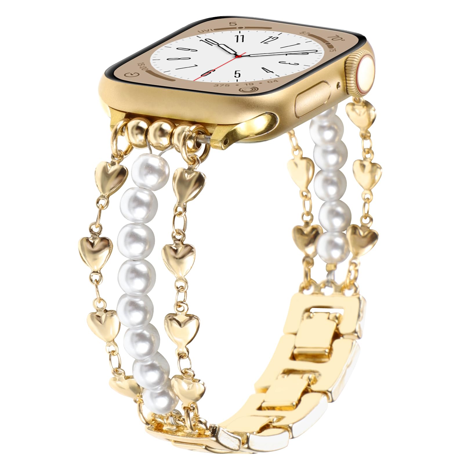 YONWORTH Pearl Beaded Band Compatible with Apple Watch 38/40/41mm 42/44/45/49mm Women, Dressy Jewelry Wristband Stylish Cute Strap Love Heart Shape
