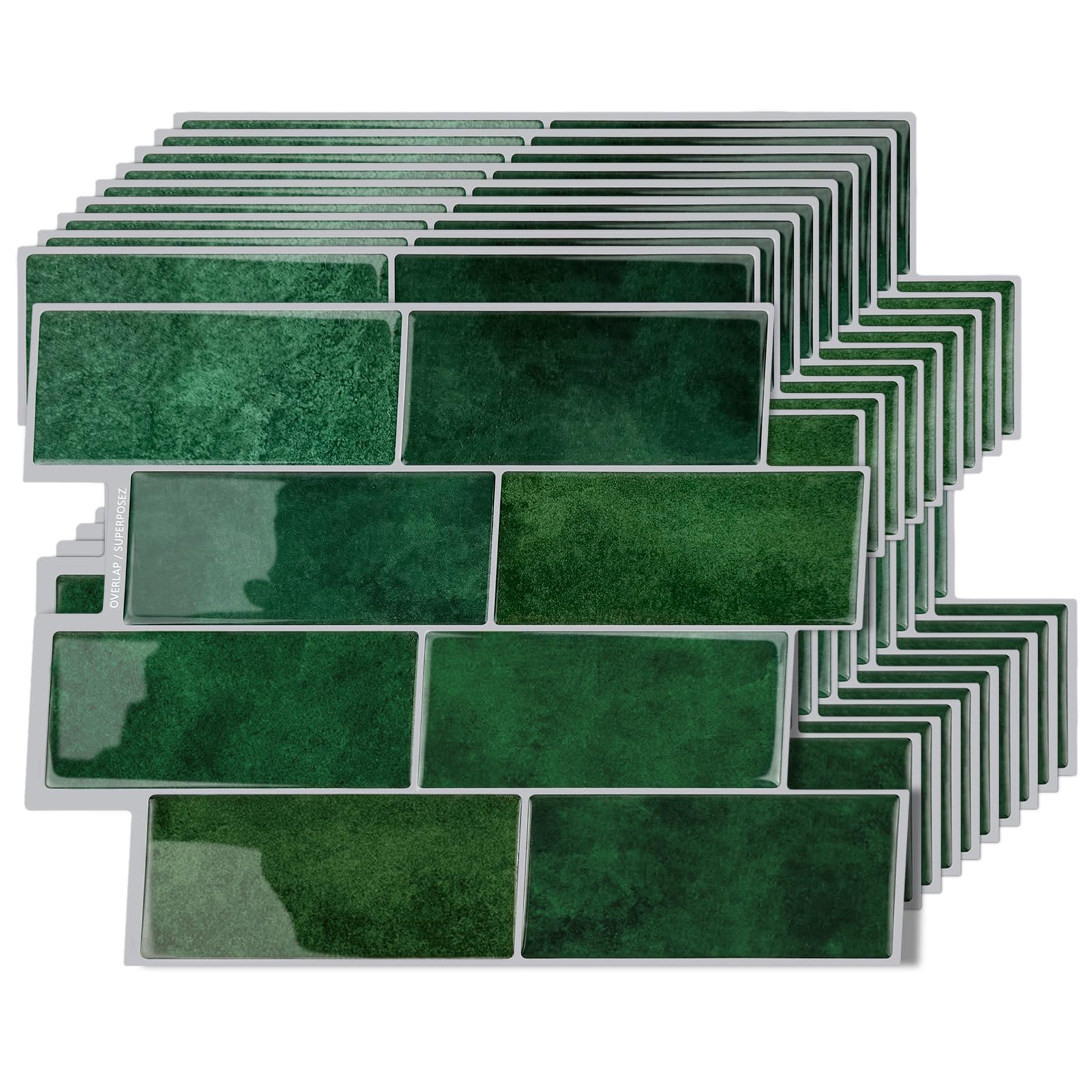Carreaux Adhésifs 3D Pour Cuisine/salle De Bain - Lot De 10, 22,9x22,9 Cm, Dégradé Vert