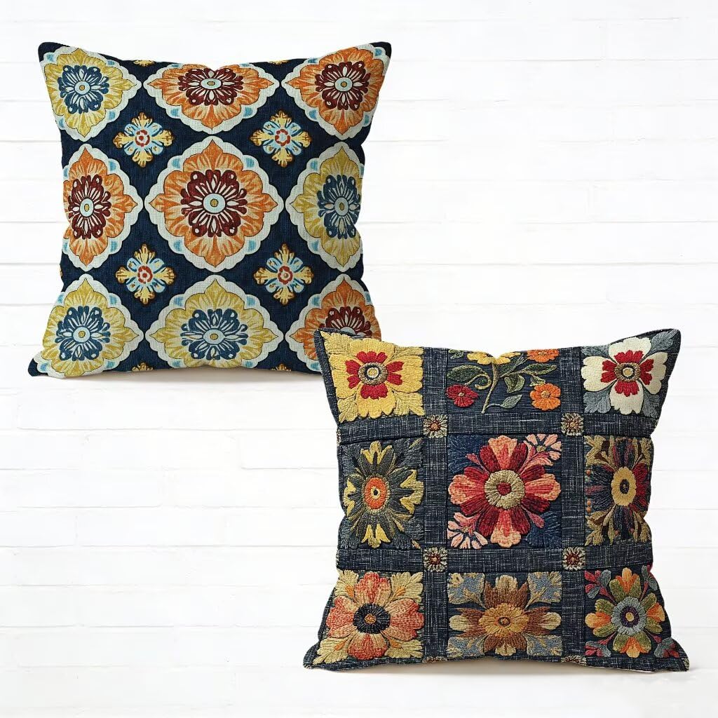 Housse de canapé 50x50 cm en lin lot de 2 coussins bohème chic de qualité supérieure