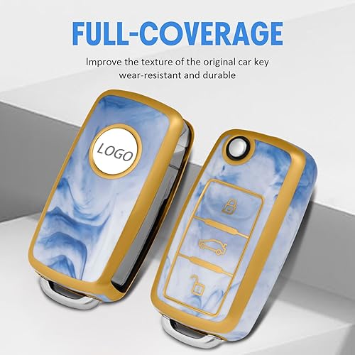 Miniatura 4 de Funda para llavero VW de 3 botones, funda de TPU suave premium compatible con Volkswagen Jetta Golf Polo MK8 Passat Tiguan Beetle (patrón celadón)