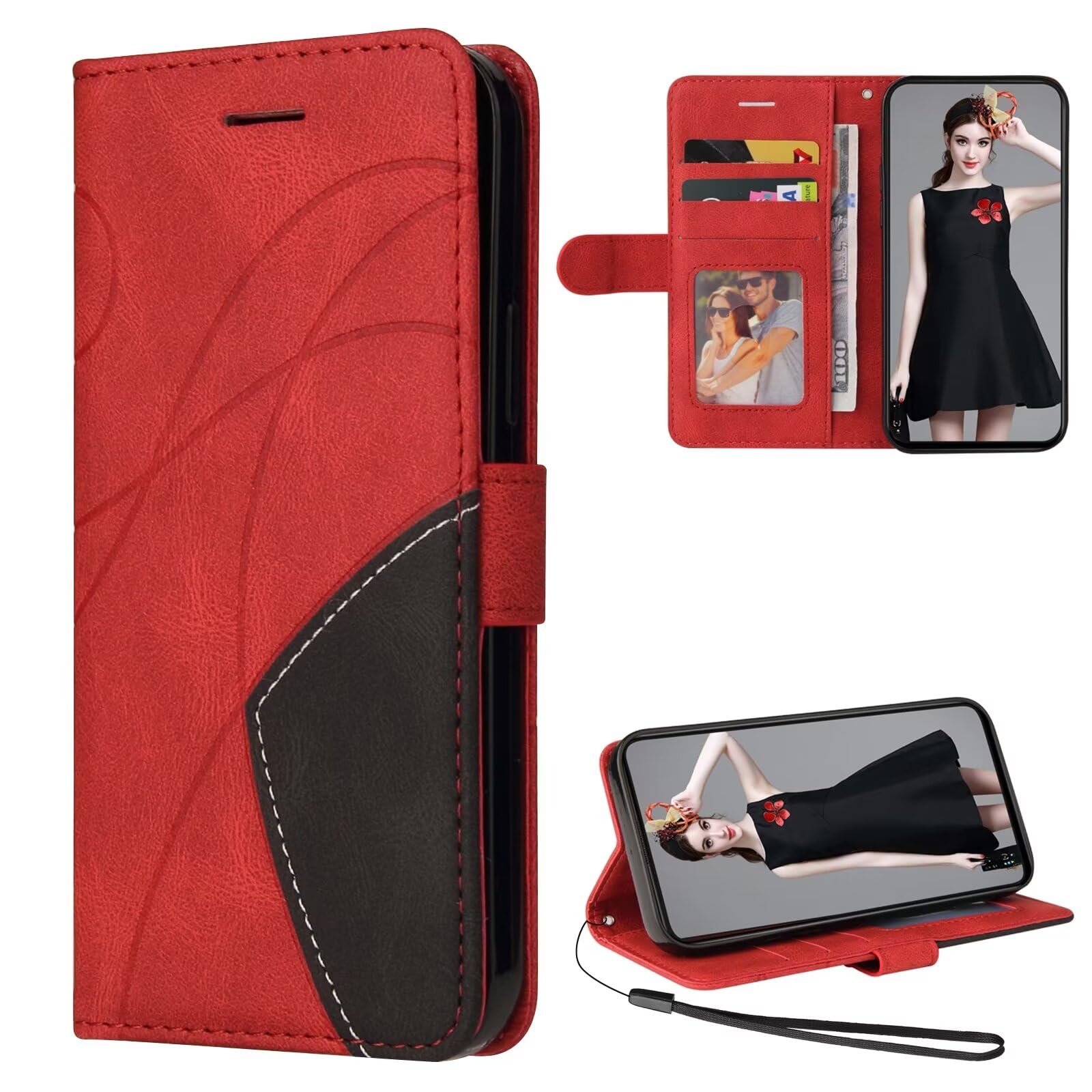 HAOYE Cover Portafoglio Per OnePlus Nord CE 3 Lite 5G – Custodia Flip In PU Con Supporto E Slot Carte – Chiusura Magnetica – Rosso - 3