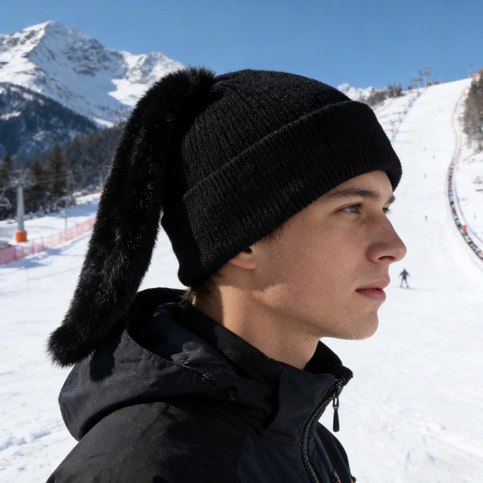 LALAFINA Skihelmbezug Plüschmütze mit Hasenohren aus Garn Schwarz/weiß für Snowboarding und Skifahren Einfache Montage für Altersgruppen