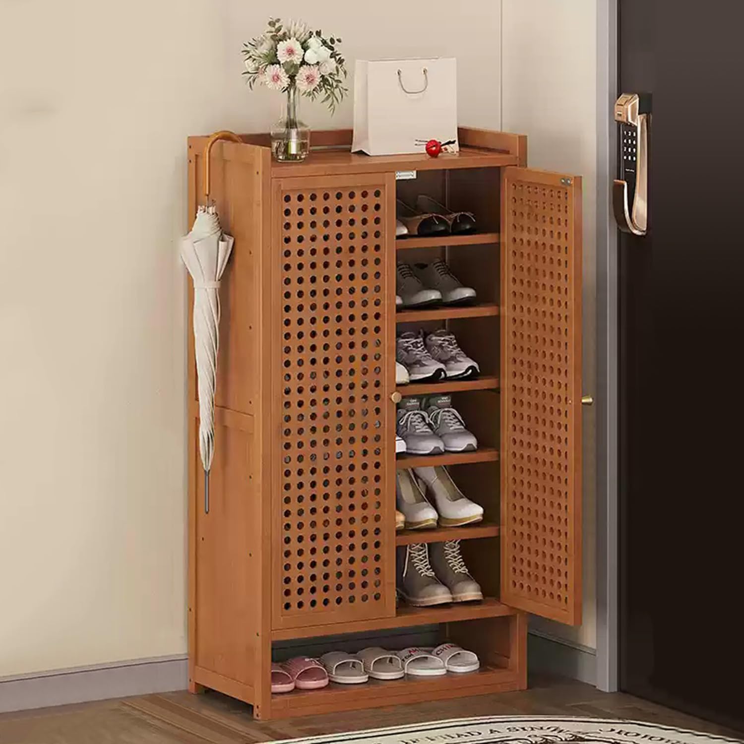 Étagère à chaussures en bois marron meuble premium Slish Solut pour entrée et dressing