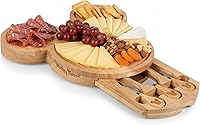Vista 1 de PICNIC TIME Disney Mickey Mouse Head Cheese & Charcuterie Board Set, Parawood Cutting Board with Hidden Drawer & 3 Cheese Knives, Fun Disney Gift