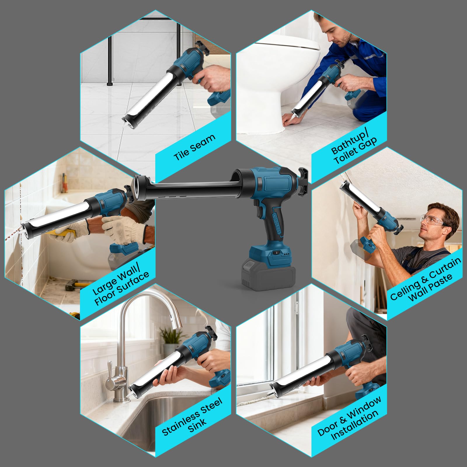 Pistola Selladora Inalámbrica para Bosch B 18V (sin Batería) | Pistola de Calafateo Eléctrica, 6 Velocidades Ajustables, Pantalla Digital y Luz LED, para Rellenar y Sellar