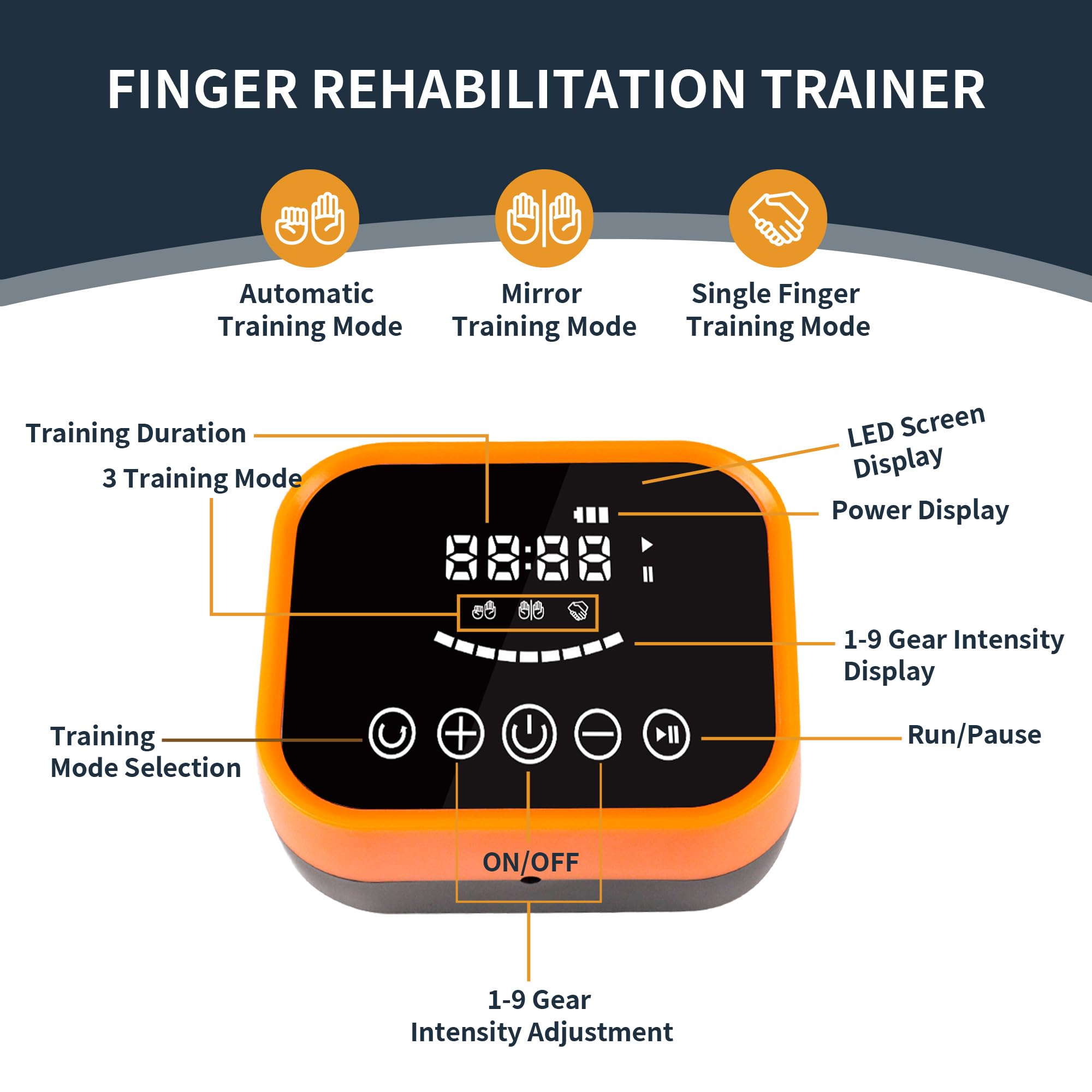 FocuBoody Rehabilitation Robot Gloves Equipment for Stroke Recovery, Hand Strength Exercise, and Adaptive Training Hemiplegic Finger with USB Chargeable Orange(XL,LEFT)