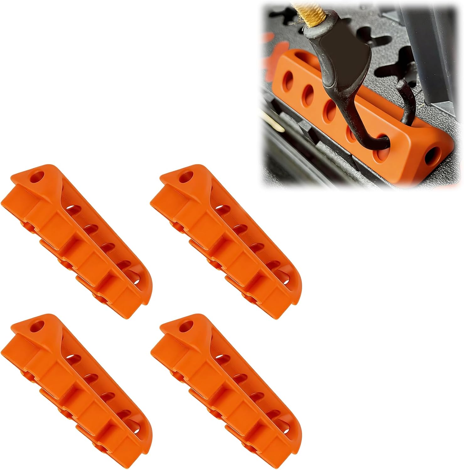 Truck Bed Pull Handle Compatible with T-Mat Cargo System – Ergonomic Angled Design, Low Profile, Flush Mount with Bungee Cord Holes, for Easy Installation and Use (Orange) – 4 Pack