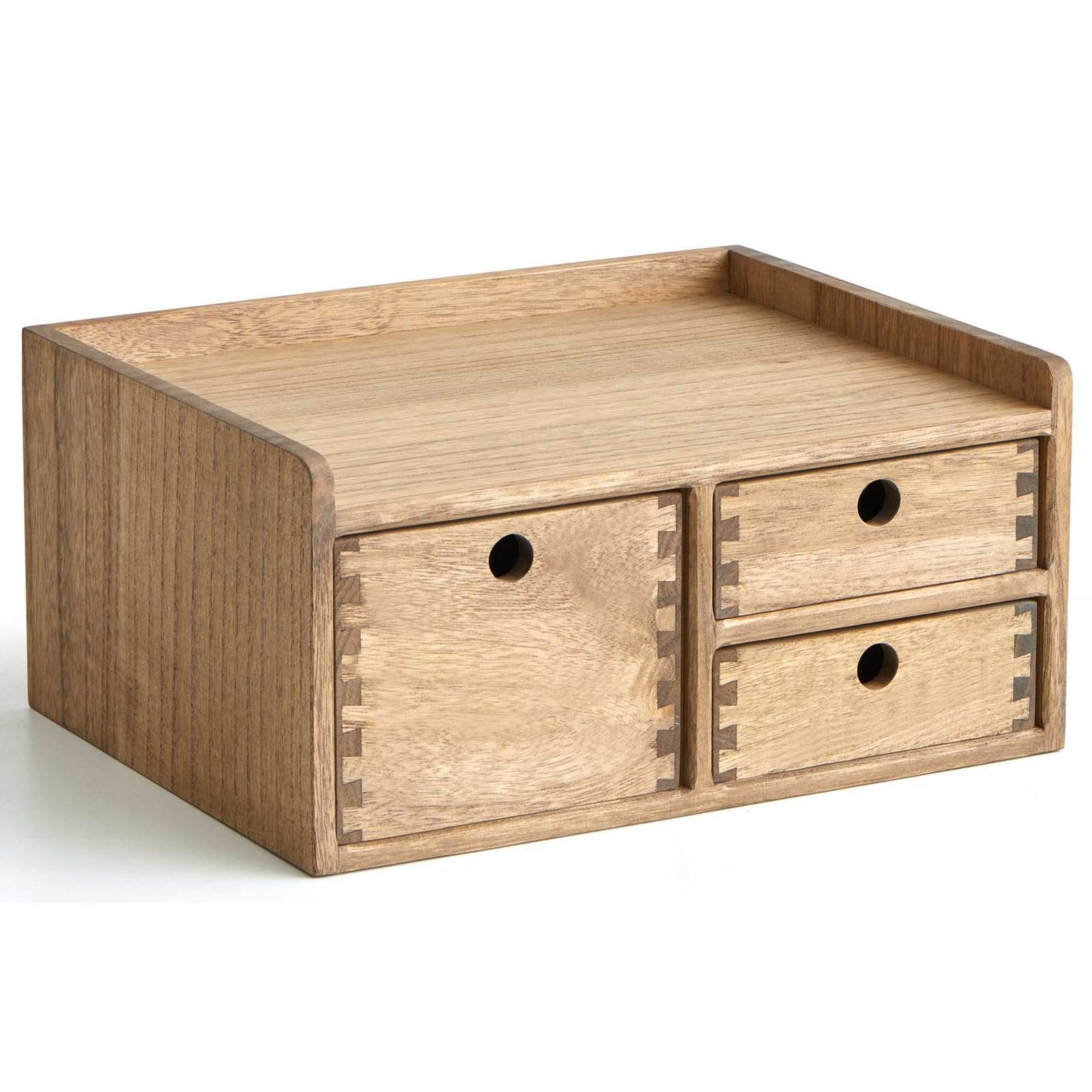 KIRIGEN Desk Organizer with 3 Drawers - Wood Drawer Storage Box with Trays for Tabletop - Workspace Office Toiletries Supplies Tool Caddy - Wooden