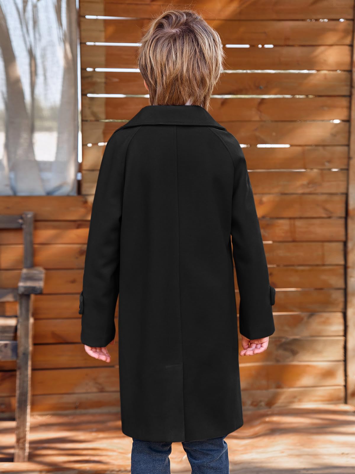 Meikulo Zweireihiger Erbsenmantel für Jungen, Wintermantel, gekerbter Kragen, 5–14 Jahre