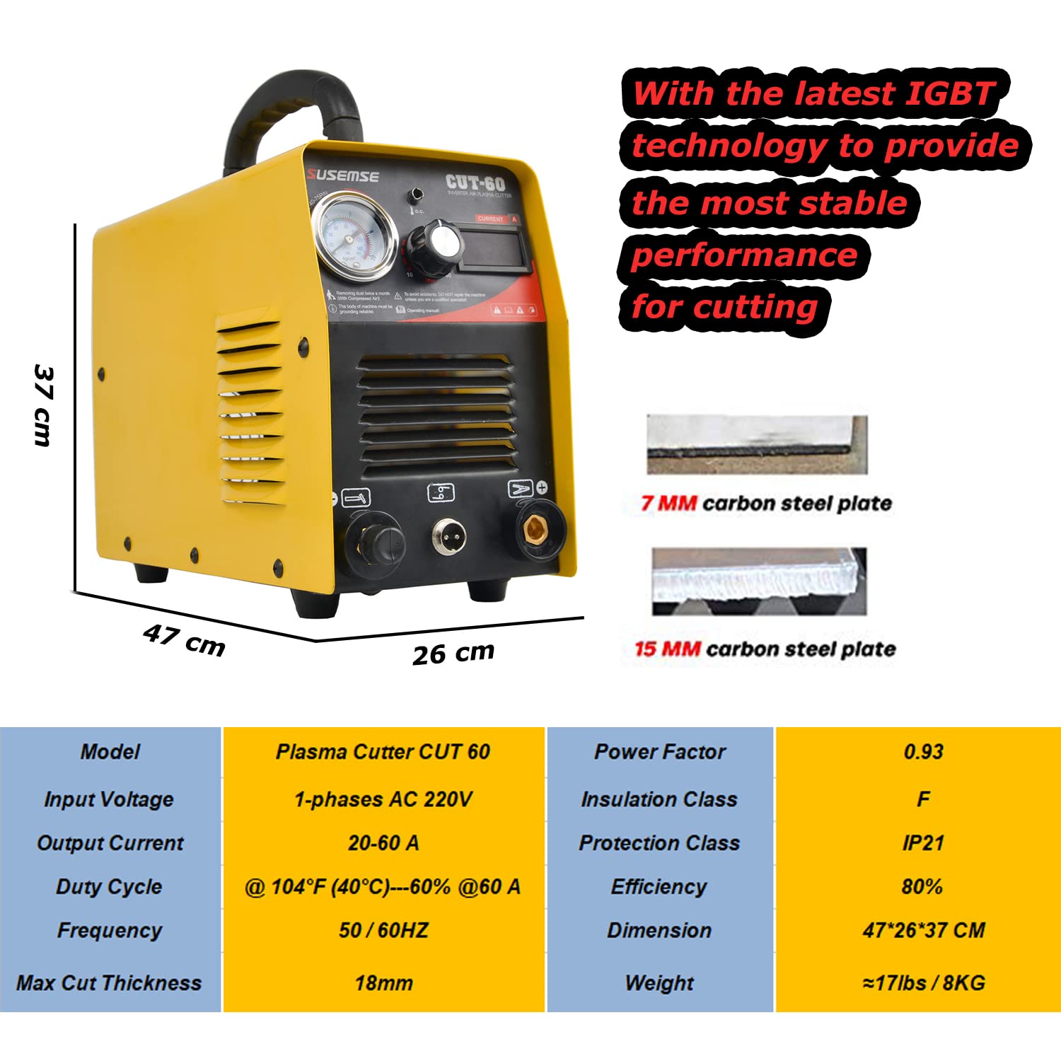 SUSEMSE CUT 60 IGBT przecinarka plazmowa o mocy 60 A High Frequency 220 V do 18 mm mocy cięcia