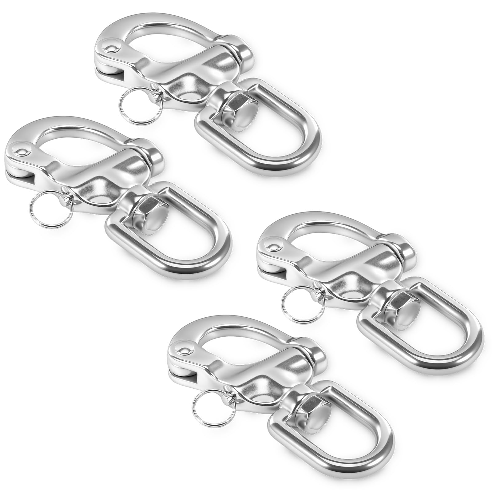 4pcs Snap Swivel Shackle 70mm 316 Stainless Steel 360 Degree Rotation Snap Shackle Quick Release D Links Carabiner Hooks for Sailing Rigging Sailboat Hardware