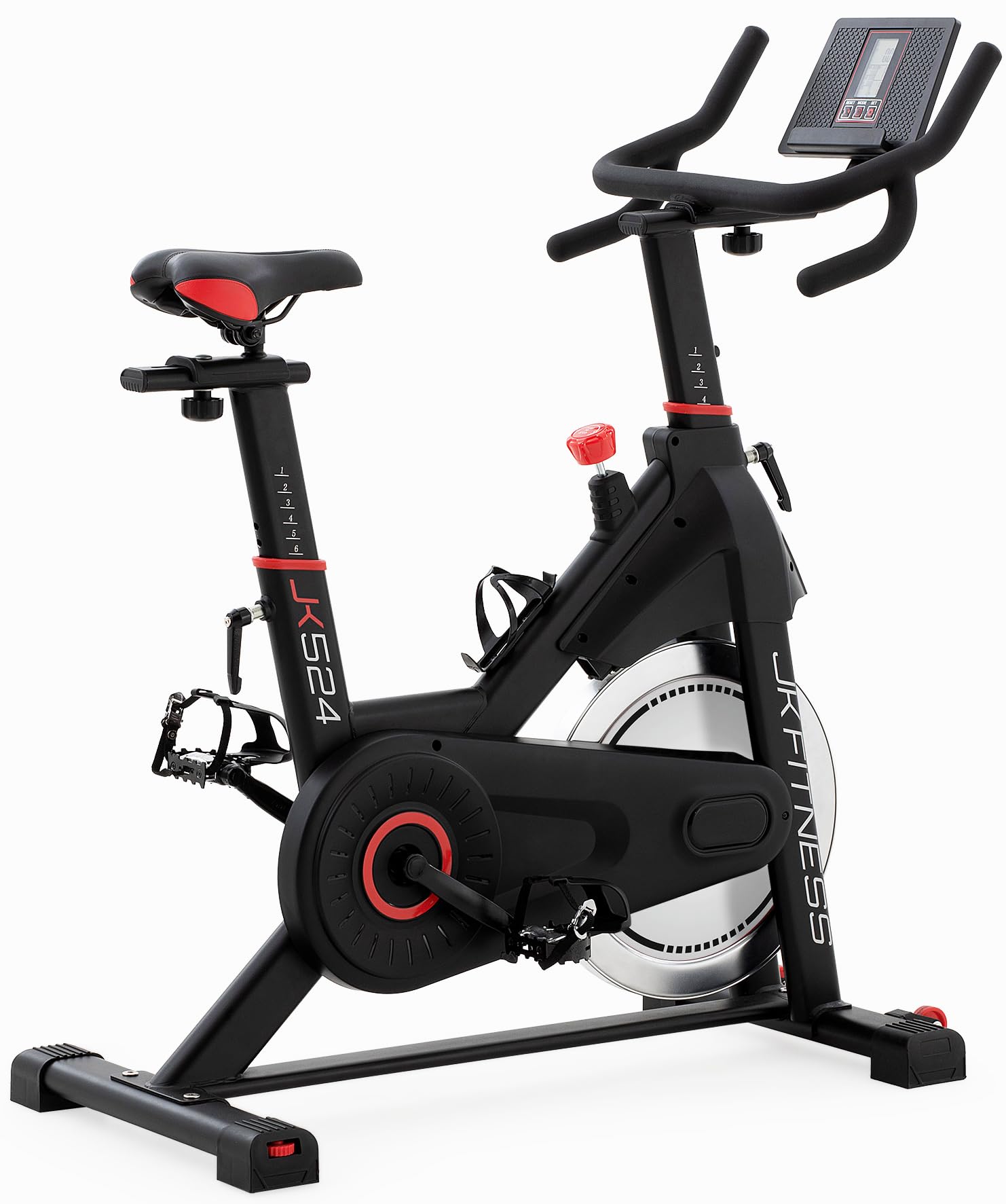 JK Fitness【Spin Bike JK 524 Magnetica】Indoor Cycle Scatto Fisso [Volano 20 kg] App Kinomap/​Zwift, Display LCD, Sella e Manubrio Regolabili, Home Gym, Cinghia Silenziata