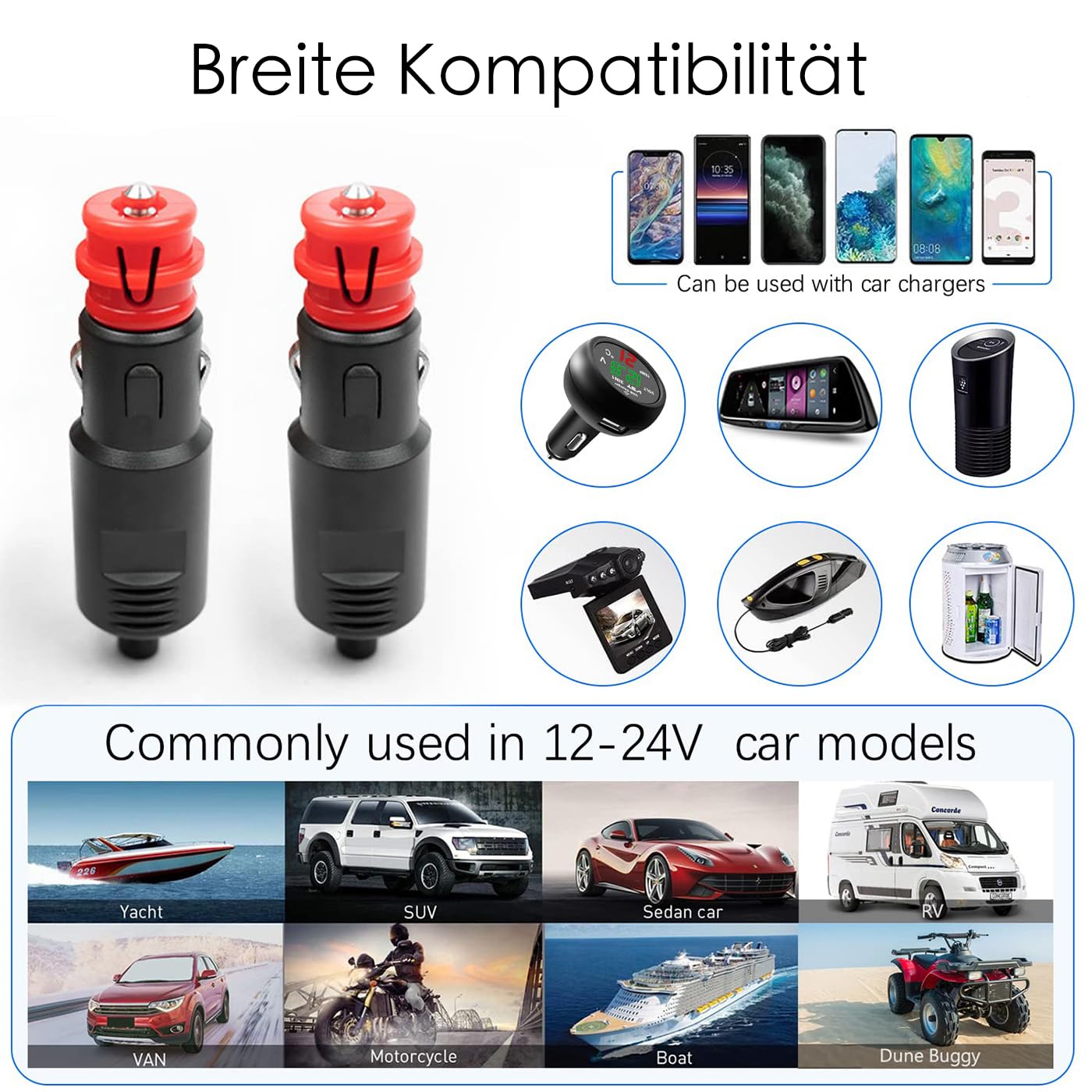 KFZ Universal 12V Zigarettenanzünder Stecker, 21mm Zig./ 12mm DIN Ersatz Zigarettenanz Nder Steckdose 12 24 Volt Normstecker Mit 10a Sicherung F R Auto Lkw Pkw Wohnmobil Motorrad 2 Pcs