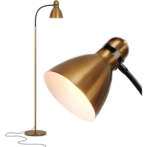 Brightech Avery Floor Lamp, Dimmable Standing Lamp with Sturdy Base for Bedroom Reading, Modern LED Lamp for Living Rooms, Tall Tree Lamp for Offices, Great Living Room Decor - Brass